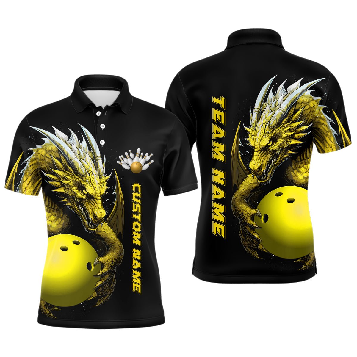 Individuelle gelbe Drachen Herren Bowling Polo Shirts Team Bowling Trikots Bowling Bekleidung für Bowler P5297 - Climcat