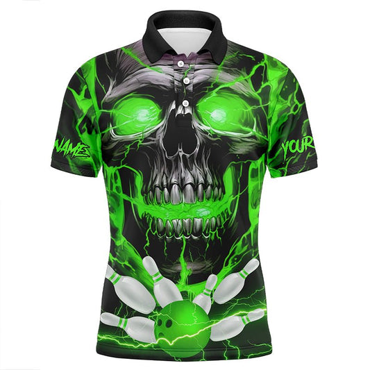 Individuelle Grüne Donnerblitz Totenkopf Bowling Team Trikots Herren Polo Shirts Bowling Liga Shirts P5368 - Climcat