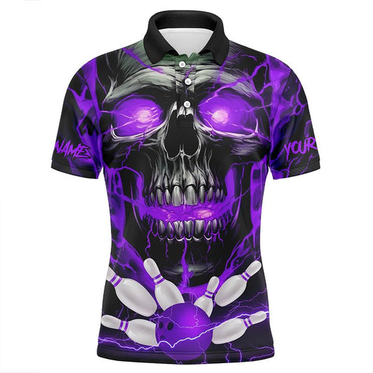 Individuelle Lila Donnerblitz Totenkopf Bowling Team Trikots Herren Polo Shirts Bowling Liga Shirts P5369 - Climcat