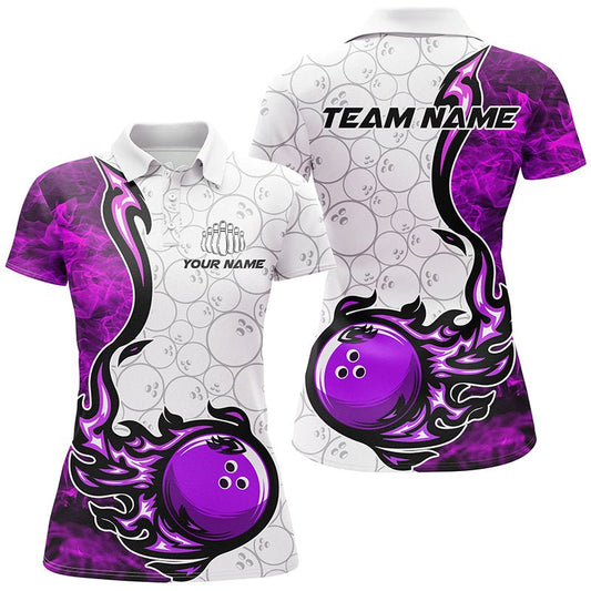 Individuelle lila Flammen Bowling Shirts für Damen - Bowlingmuster - Bowling Team Trikots - Bowlers P5511 - Climcat