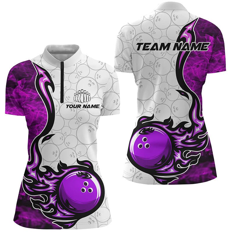 Individuelle lila Flammen Bowling Shirts für Damen - Bowlingmuster - Bowling Team Trikots - Bowlers P5511 - Climcat