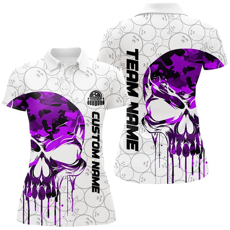 Individuelle Lila Tarnung Totenkopf Bowling Polo Shirts für Damen - Team Bowling Liga Outfit P5326 - Climcat
