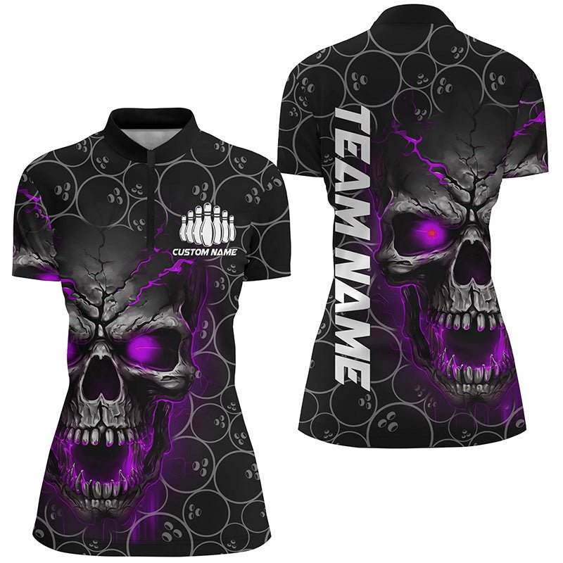 Individuelle lila Totenkopf Bowling Polo Shirts für Damen, Bowling Muster Bowling Team Trikots P5237 - Climcat