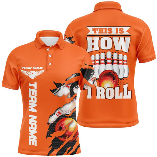 Individuelle Orange Bowling Team Polo Shirts für Herren mit eigenem Namen - So geht's ab! P5268 - Climcat