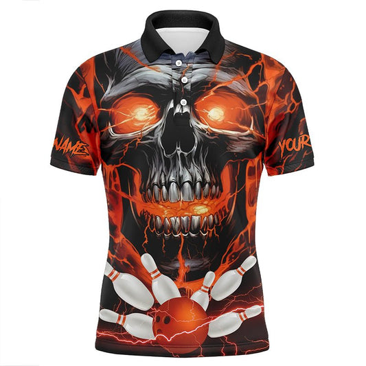 Individuelle Orange Thunder Lightning Skull Bowling Team Trikots Herren Polo Shirts Bowling Liga Shirts P5370 - Climcat