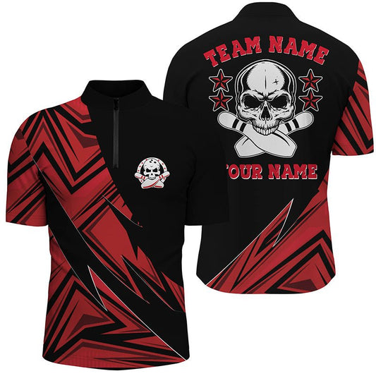 Individuelle Totenkopf Bowling Shirts für Herren und Damen, Totenkopf Bowling Team Trikots | Rot P4497 - Climcat