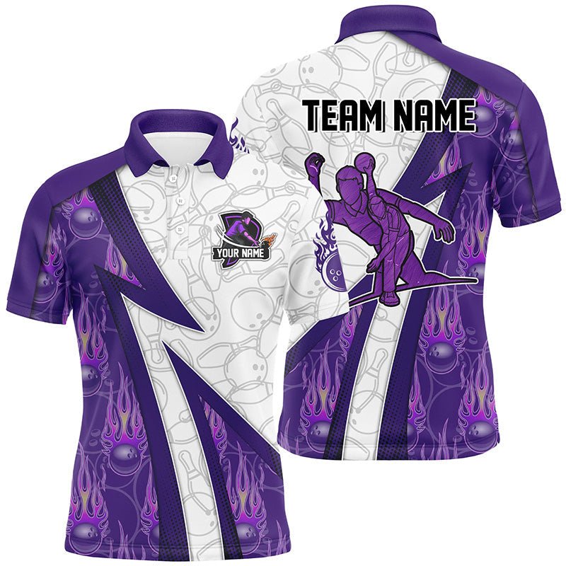 Individuelles Bowling-Polo-Shirt für Herren, lila Flammen-Tarnmuster, Bowling-Trikot, Bowling-Team-Shirt Q6462 - Climcat