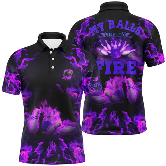 Individuelles Bowling-Shirt "Purple Flame" - Meine Bälle sind in Flammen - Bowling-Polo-Shirt für Herren, Bowling-Trikot Q6459 - Climcat