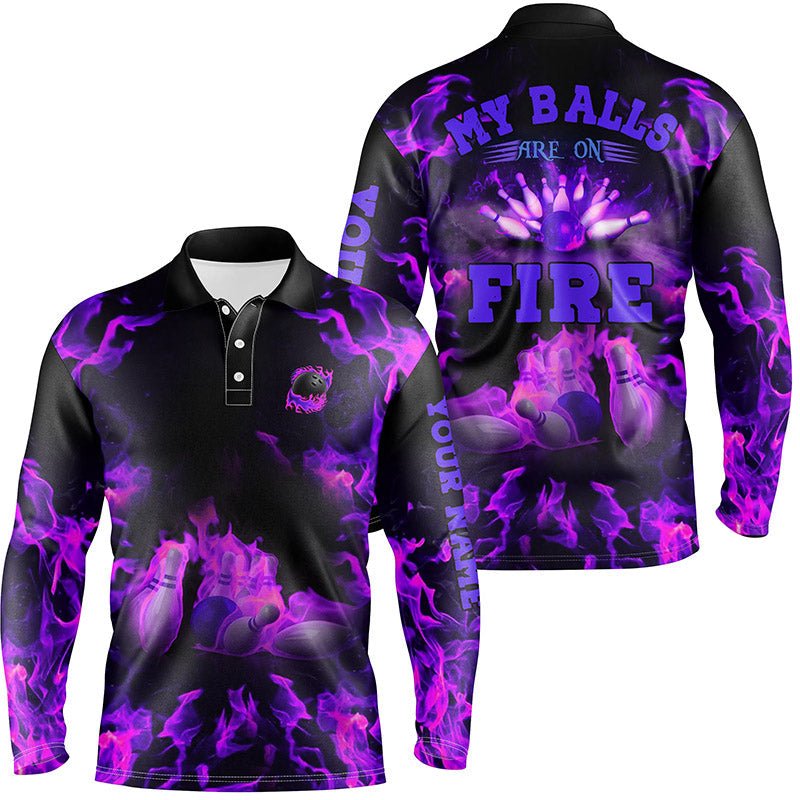 Individuelles Bowling-Shirt "Purple Flame" - Meine Bälle sind in Flammen - Bowling-Polo-Shirt für Herren, Bowling-Trikot Q6459 - Climcat