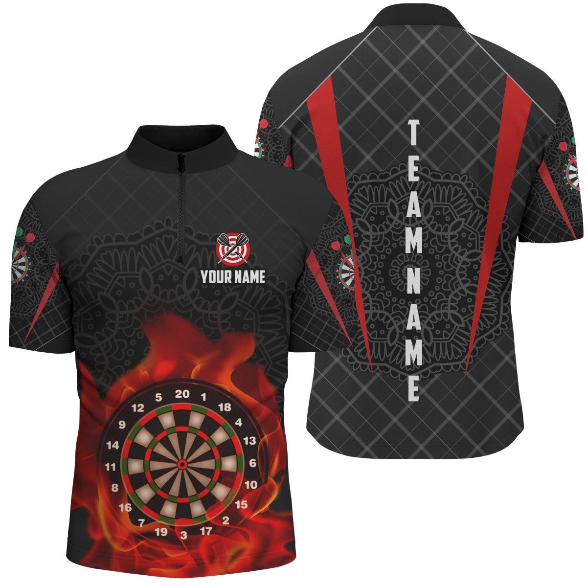 Individuelles Dart-Shirt für Herren mit Addict keltischem Flammenmuster, Dart-Trikot mit 1/4 Zip LDT0629 C352 - Climcat