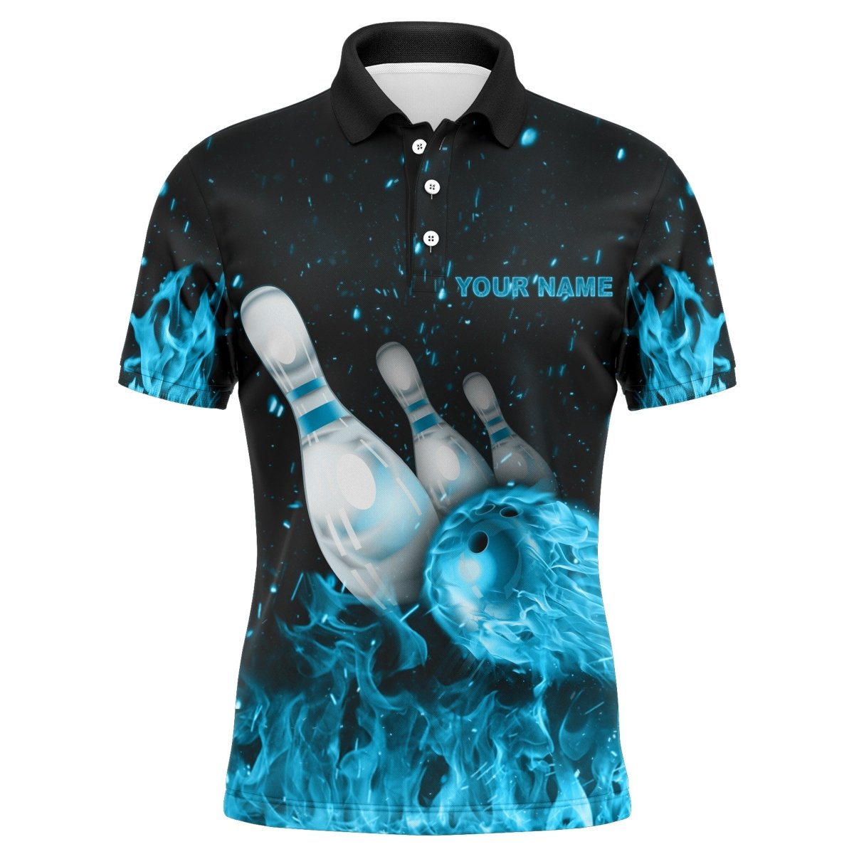 Individuelles Flammen Bowling-Shirt für Herren, Strike Bowling Trikot für Team Fire League Bowling Polo Shirt - Climcat