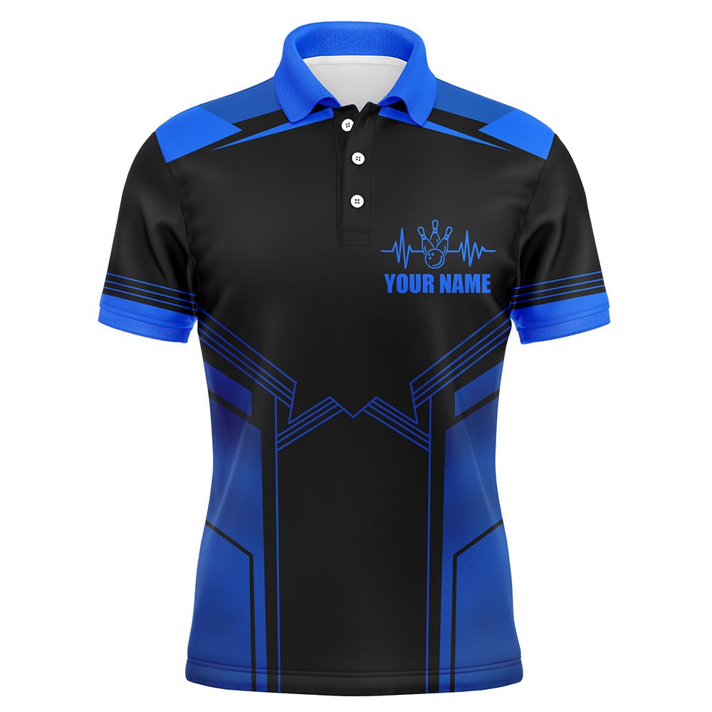 Individuelles Herren Bowling Polo Shirt mit Namen, blaues Bowling-Shirt für Männer, Bowling-Team-Trikot - Climcat