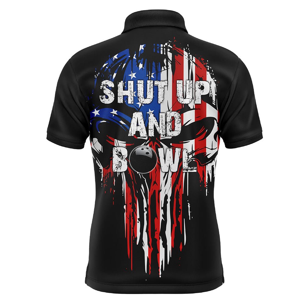 Individuelles Herren Bowling Polo Shirt mit Totenkopf-Motiv, lustiges Bowling Team Shirt "Shut Up And Bowl" - Climcat