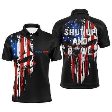 Individuelles Herren Bowling Polo Shirt mit Totenkopf-Motiv, lustiges Bowling Team Shirt "Shut Up And Bowl" - Climcat