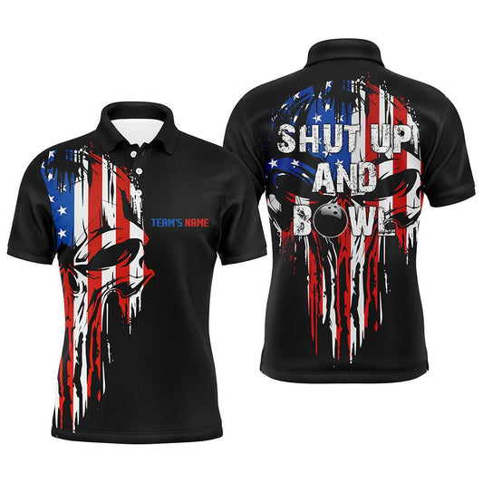 Individuelles Herren Bowling Polo Shirt mit Totenkopf-Motiv, lustiges Bowling Team Shirt "Shut Up And Bowl" - Climcat