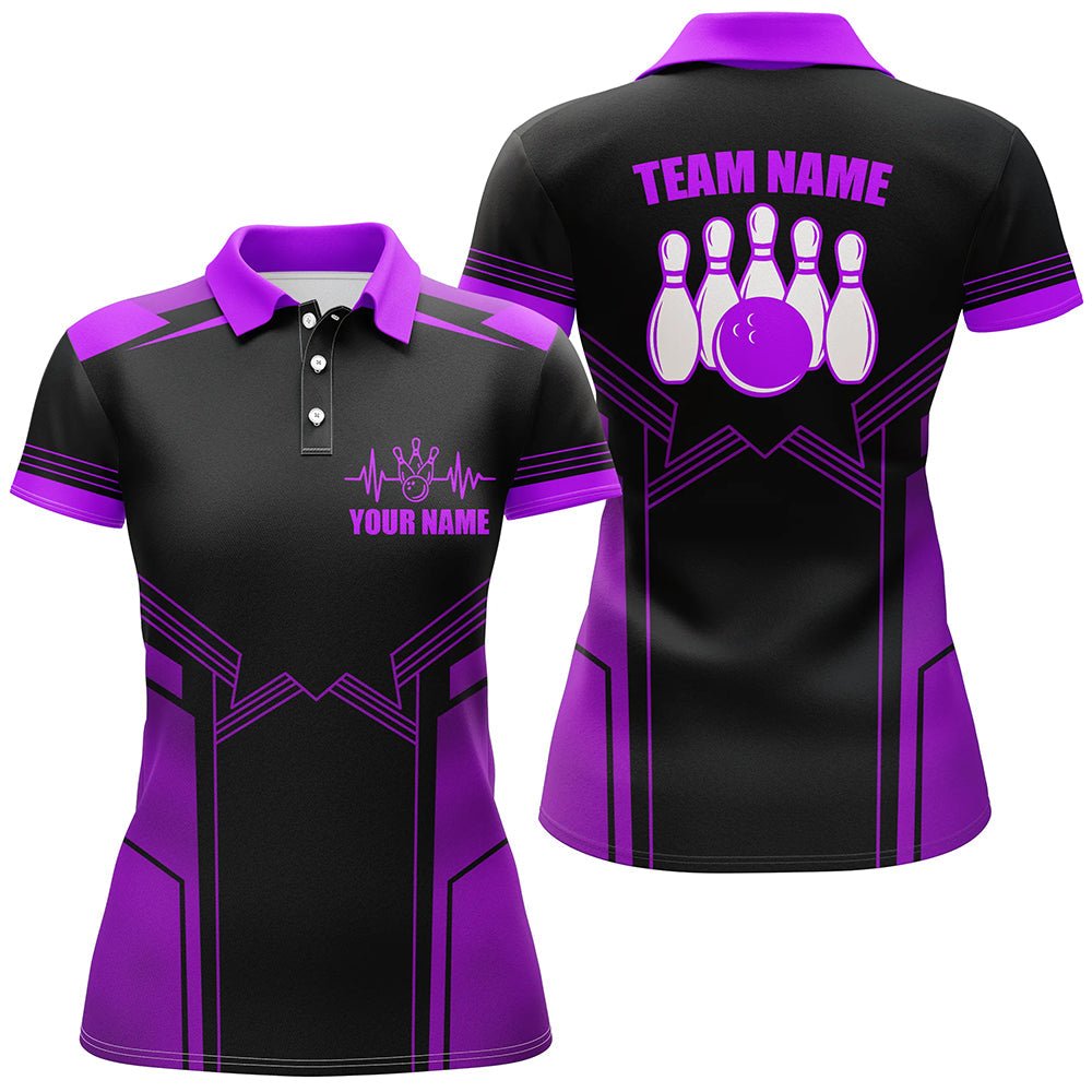 Lila Bowling-Polo-Shirt für Damen | Personalisiertes Bowling-Trikot mit Namen | Damen Bowling-Team-Shirt D79 - Climcat