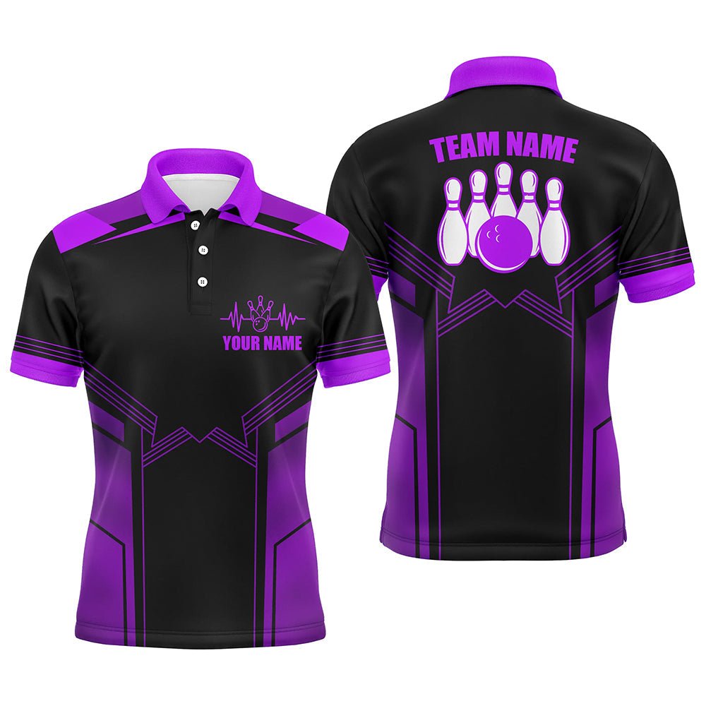 Lila Bowling Polo Shirt für Herren - Personalisiertes Bowling Trikot mit Namen - Bowling Team Shirt für Männer D78 - Climcat