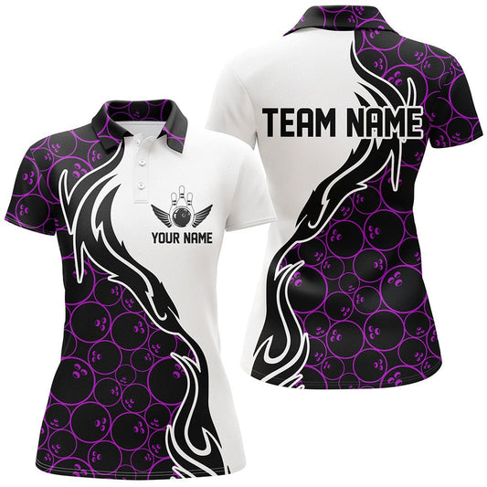 Lila Bowlingmuster Personalisierte Damen Bowling Polo Shirts Flammen Bowling Team Trikots Turnier P5310 - Climcat