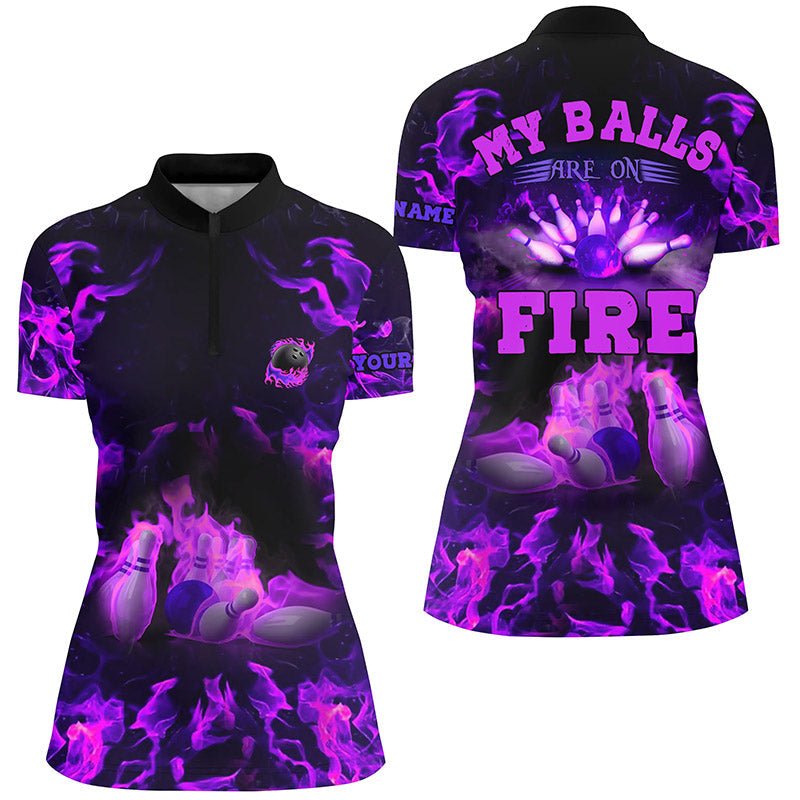 Lila Flammen Bowling-Shirt individuell - Mein Ball brennt! Damen Bowling Viertel-Reißverschluss-Shirt Q6459 - Climcat