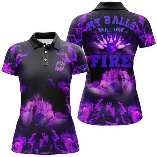 Lila Flammen Bowling-Shirt individuell - Meine Bälle brennen - Bowling-Polo-Shirt für Damen, Bowling-Trikot Q6459 - Climcat