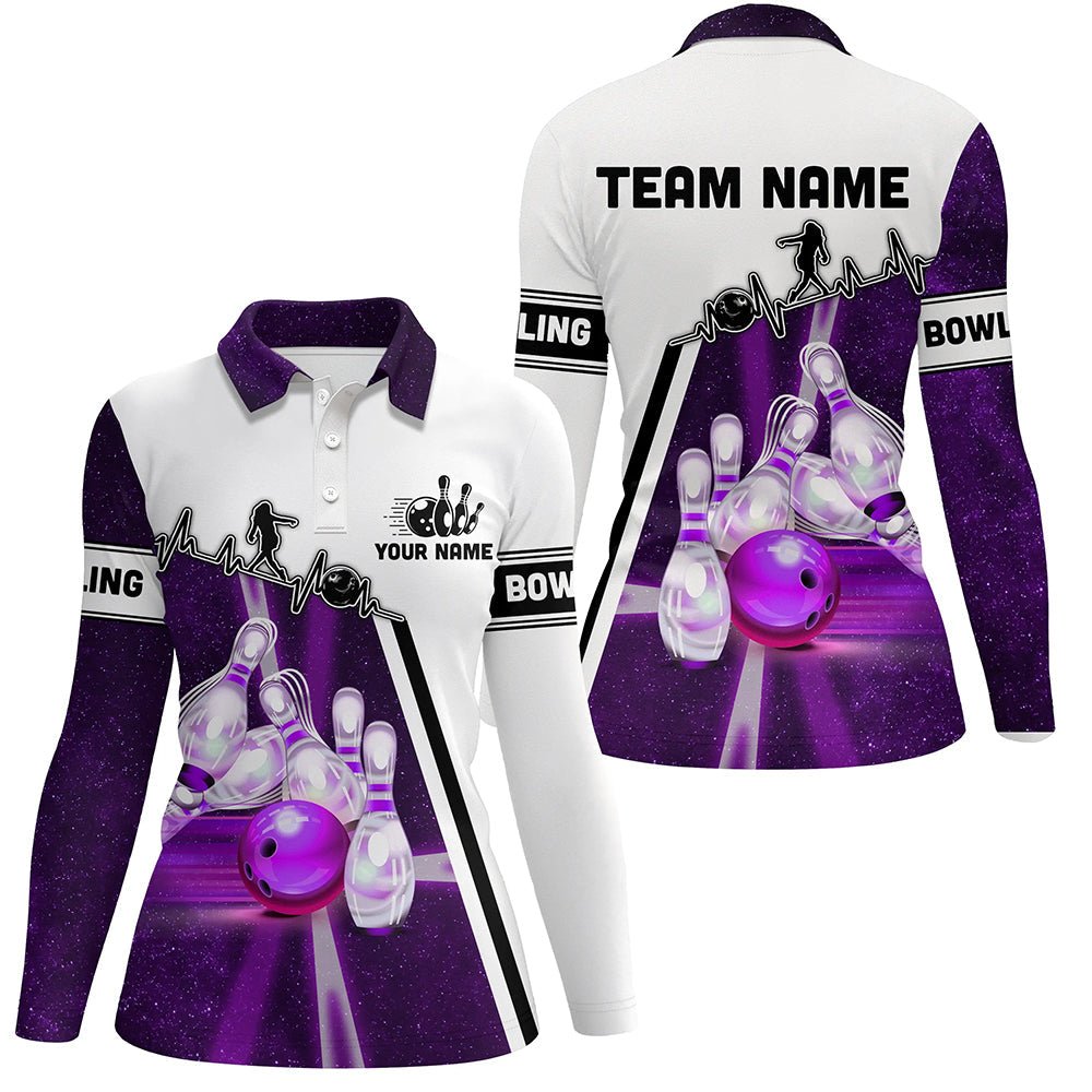 Lila Galaxie Licht Bowlingkugel Pins individuelle Damen Bowling Polo Team Liga Trikots, Bowlinggeschenke Q6768 - Climcat