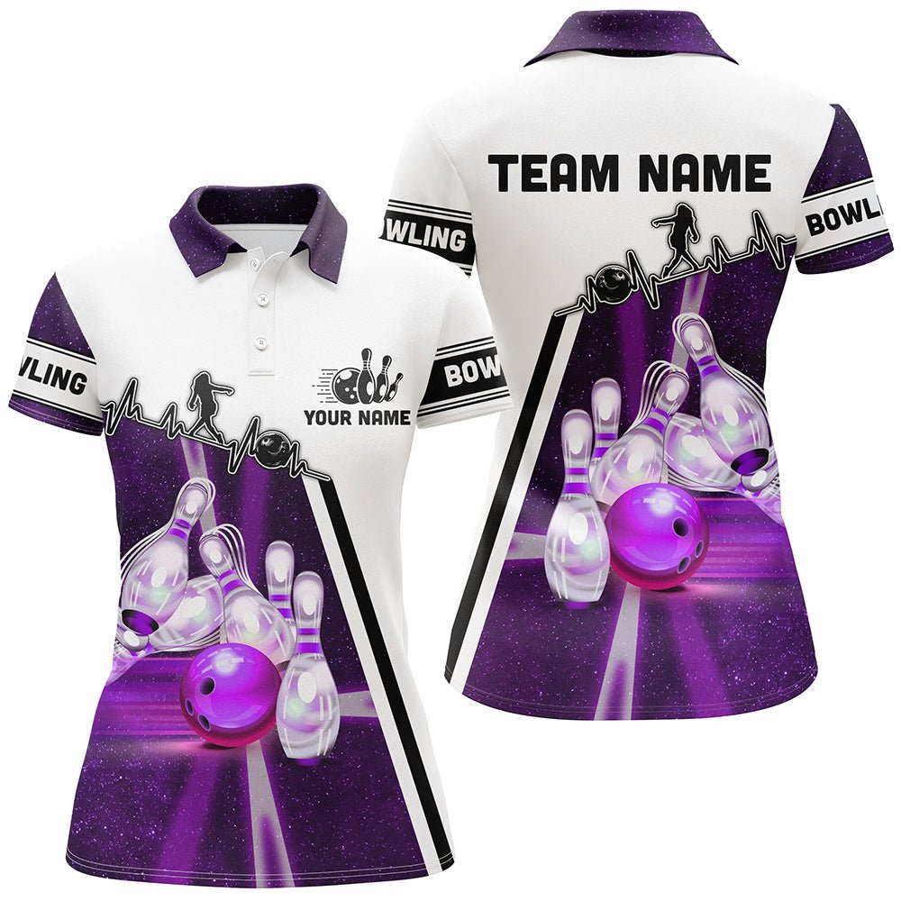 Lila Galaxie Licht Bowlingkugel Pins individuelle Damen Bowling Polo Team Liga Trikots, Bowlinggeschenke Q6768 - Climcat