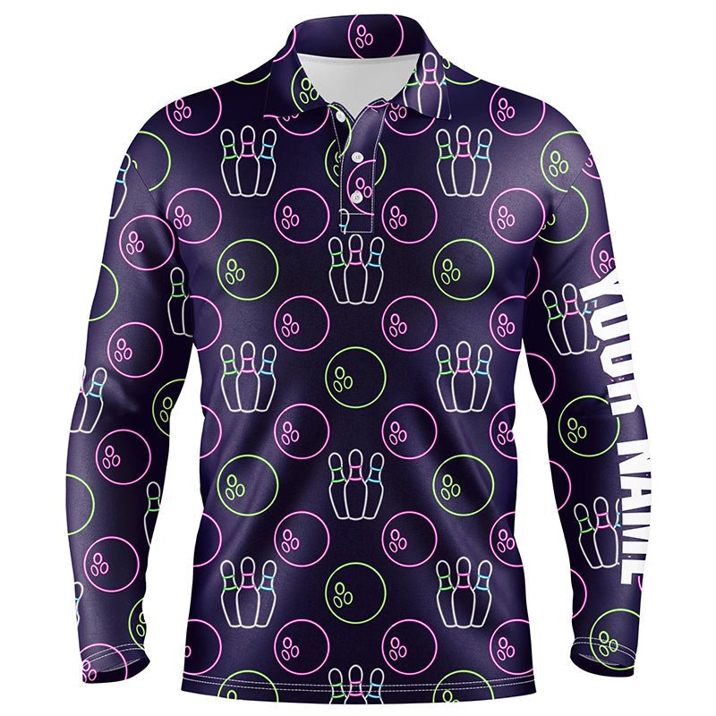 Lila Neon Bowling nahtloses Muster - Personalisierte Herren Bowling Polo Shirts, Bowling Team Liga Trikots Q6762 - Climcat