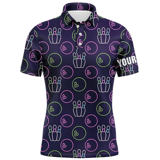 Lila Neon Bowling nahtloses Muster - Personalisierte Herren Bowling Polo Shirts, Bowling Team Liga Trikots Q6762 - Climcat