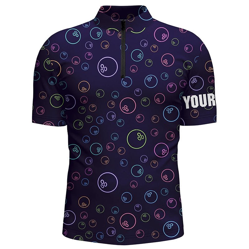 Lila Neon Bowlingkugel leuchtendes Muster Individuelles Herren Bowling Viertelreißverschluss-Shirt Team Liga Trikots Q6764 - Climcat