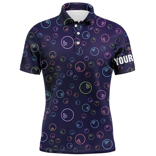 Lila Neon Bowlingkugel leuchtendes Muster - Personalisierte Herren Bowling Polo Shirts, Bowling Team Liga Trikots Q6764 - Climcat