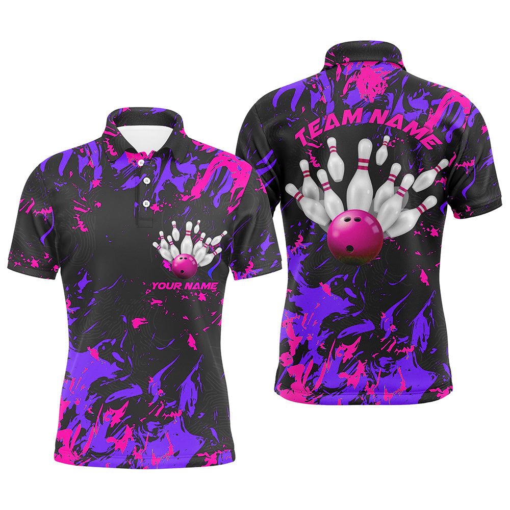 Lila und Pink Camo Bowling Team Shirts - Individuelle Herren Polo Shirts für Bowling Liga - P5365 - Climcat