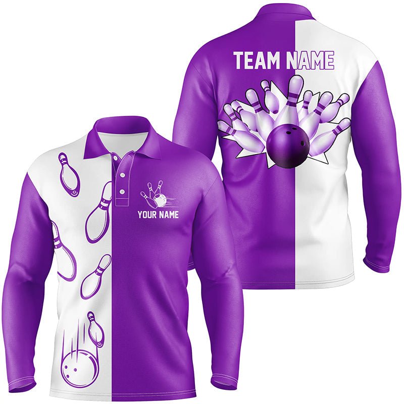 Lila und weiße Retro-Vintage-Bowling-Polo-Shirts für Herren - Individuelle Bowling-Teamtrikots Q6656 - Climcat