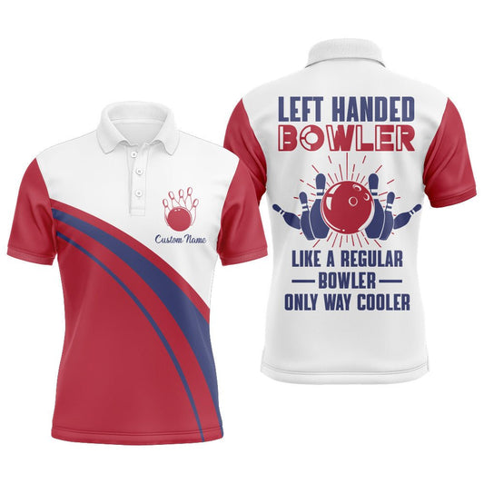 Linkshänder Bowler Personalisiertes Bowling Polo Shirt für Herren, Rot & Weiß Bowling Trikot 3D Druck B137 - Climcat