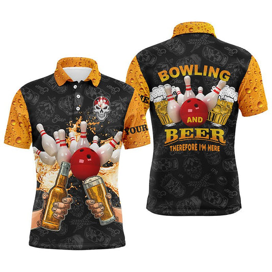 Lustige Bowling-Bier-Schädel-Bowling-Shirts für Herren mit individuellem Namen - Bowling und Bier, deshalb bin ich hier Q4478 - Climcat