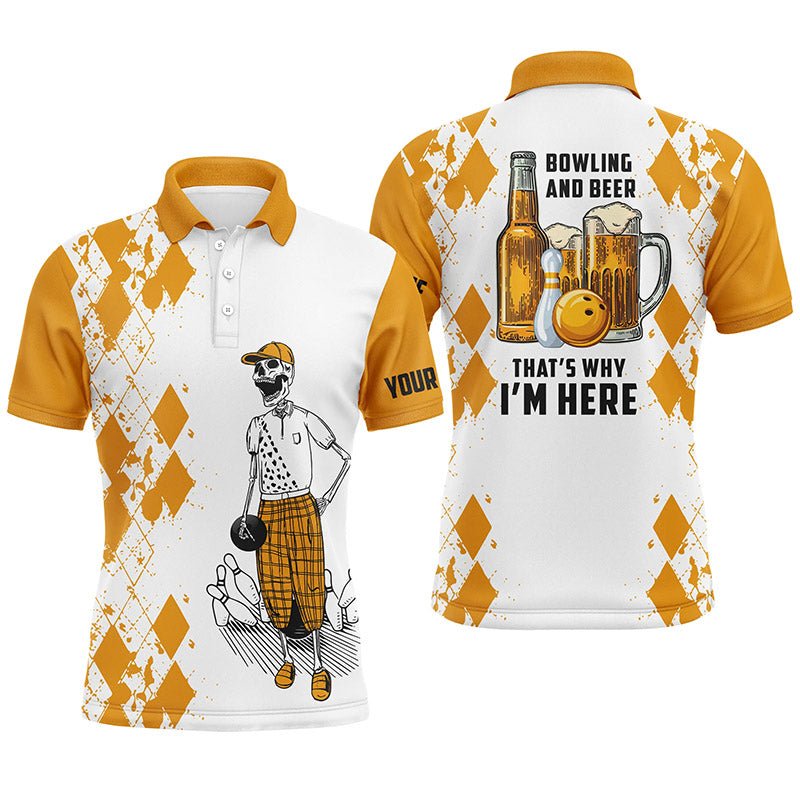 Lustige Bowling-Bier-Schädel-Bowling-Shirts für Herren mit individuellem Namen - Bowling und Bier, deshalb bin ich hier - Q4634 - Climcat