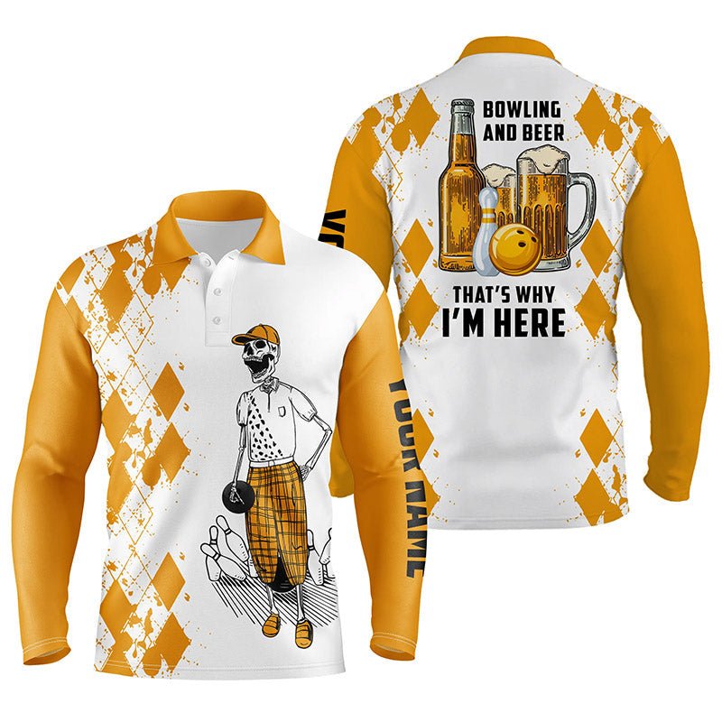 Lustige Bowling-Bier-Schädel-Bowling-Shirts für Herren mit individuellem Namen - Bowling und Bier, deshalb bin ich hier - Q4634 - Climcat