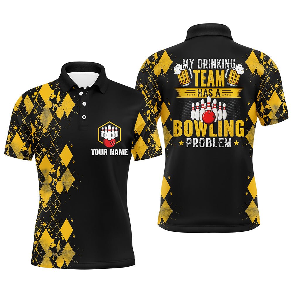 Lustige gelbe Argyle Bowling Bier Polo Shirts für Herren individuell gestaltet Mein Trinkteam hat ein Bowling-Problem Q6870 - Climcat