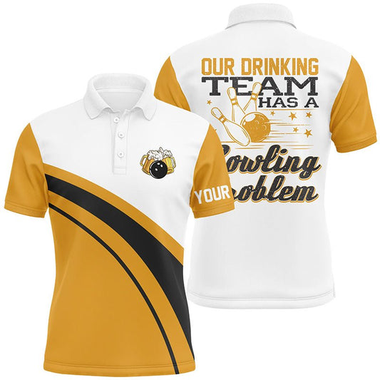 Lustige gelbe Retro-Bowling-Bier-Polo-Shirts für Herren - Individuell gestaltet: Mein Trinkteam hat ein Bowling-Problem Q6755 - Climcat