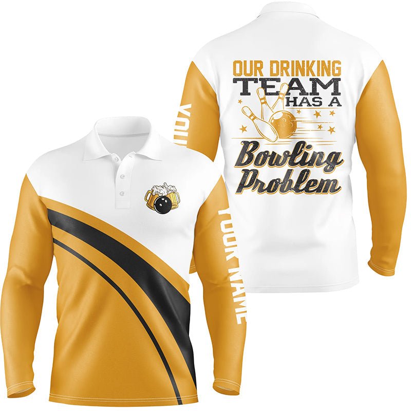 Lustige gelbe Retro-Bowling-Bier-Polo-Shirts für Herren - Individuell gestaltet: Mein Trinkteam hat ein Bowling-Problem Q6755 - Climcat