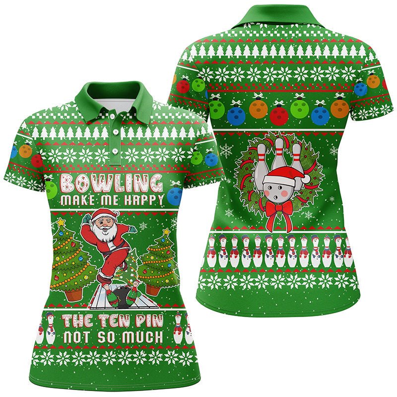 Lustige hässliche Weihnachtsmann Bowler Damen Polo-Shirts, Bowling macht mich glücklich, der Zehn-Pin nicht so sehr Q6836 - Climcat