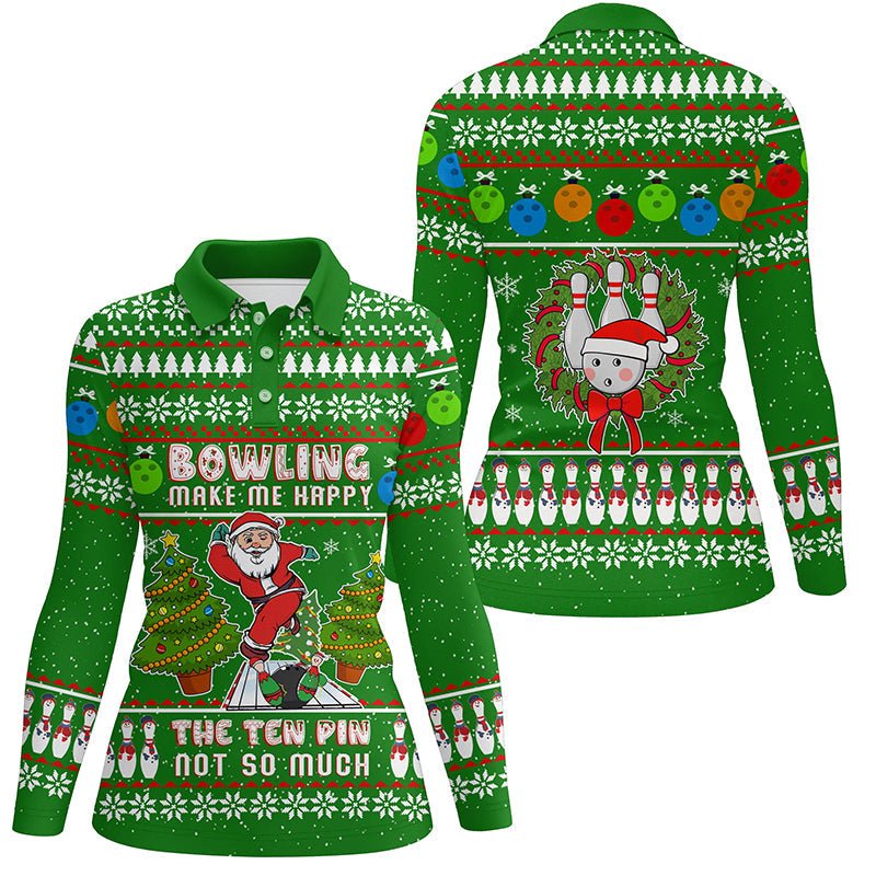 Lustige hässliche Weihnachtsmann Bowler Damen Polo-Shirts, Bowling macht mich glücklich, der Zehn-Pin nicht so sehr Q6836 - Climcat