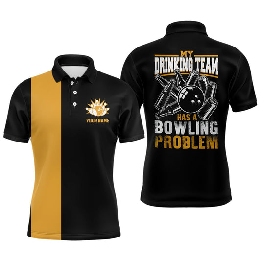 Lustige schwarze gelbe Retro-Bowling-Polo-Shirts für Herren - Individuell gestaltet: Mein Trinkteam hat ein Bowling-Problem - Q6694 - Climcat