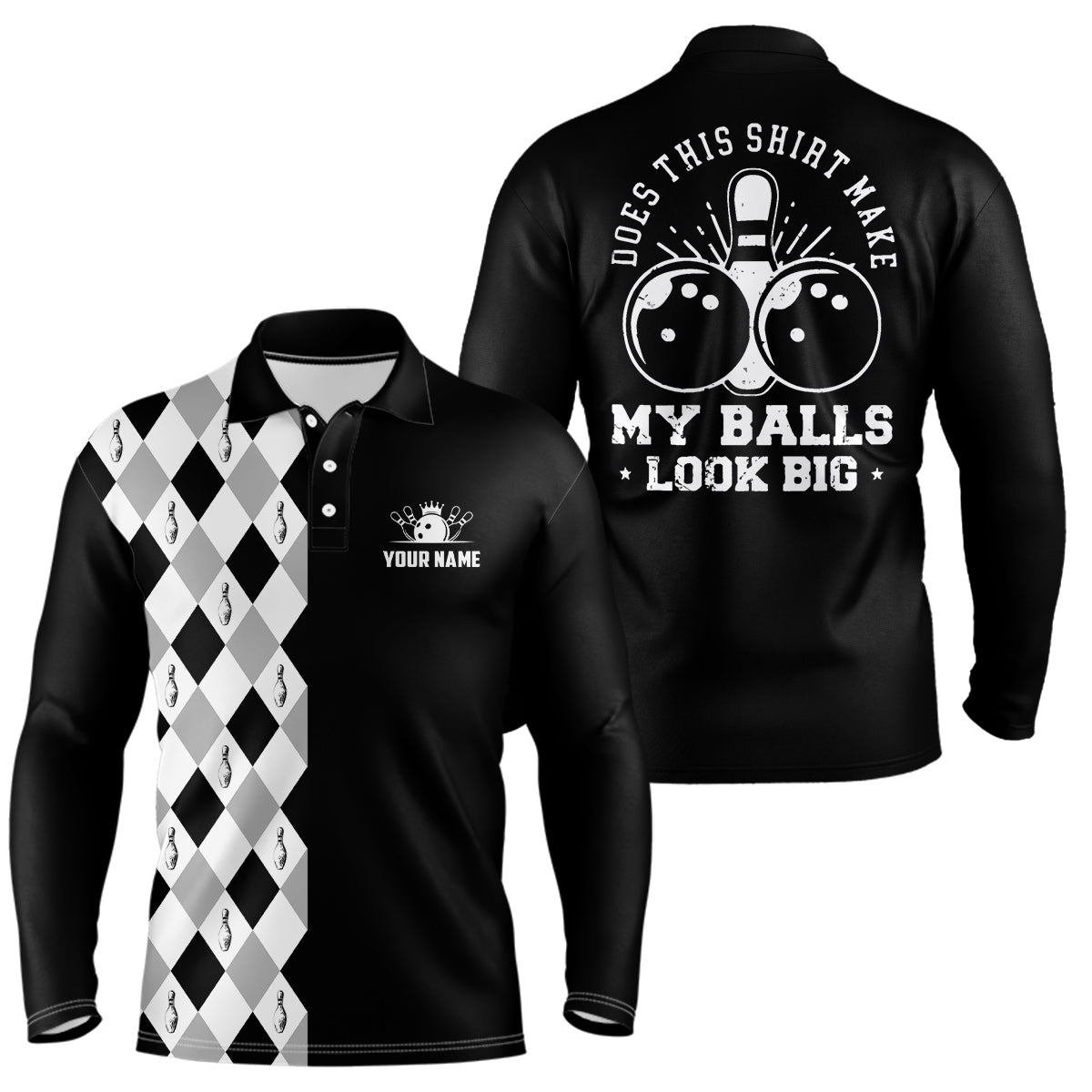 Lustige schwarze Retro-Bowling-Polo-Shirts für Herren - Individuell gestaltet - Macht dieses Shirt meine Bälle groß aussehen? Q6692 - Climcat