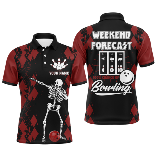 Lustiges Bowling Herren Polo Shirt, Wochenendprognose Personalisiertes Skull Bowlers Trikot B85 - Climcat