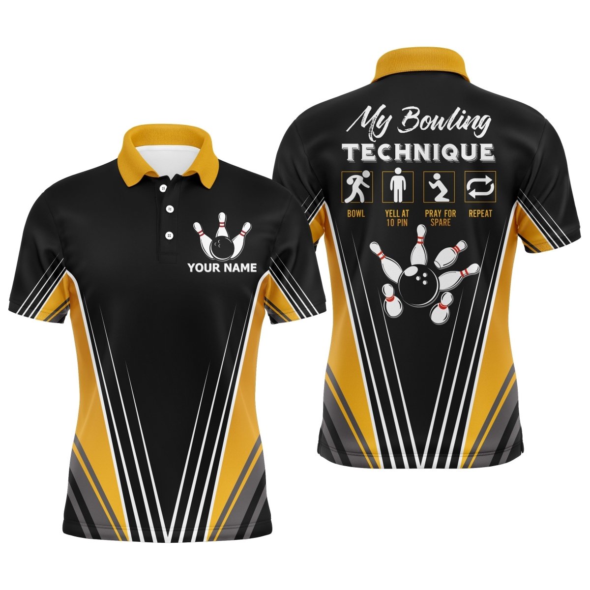 Lustiges Bowling Polo-Shirt für Herren mit personalisiertem Namen, Bowling-Technik, Vintage-Bowler-Jersey B120 - Climcat