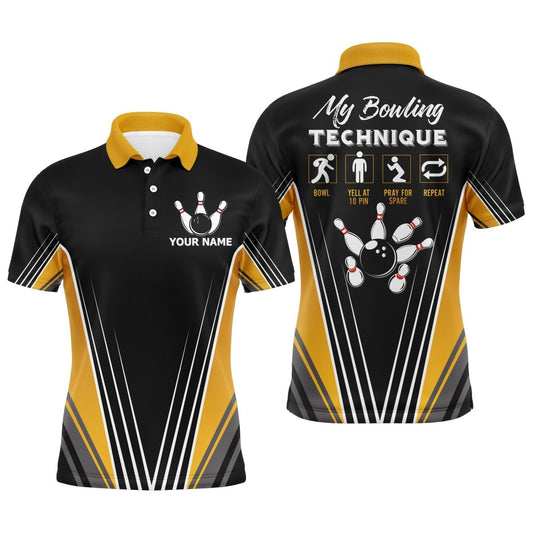 Lustiges Bowling Polo-Shirt für Herren mit personalisiertem Namen, Bowling-Technik, Vintage-Bowler-Jersey B120 - Climcat