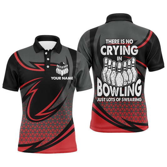 Lustiges Bowling-Polo-Shirt für Herren, Rot & Schwarz, individuelles Bowling-Trikot, Kein Weinen, dafür viel Fluchen B144 - Climcat