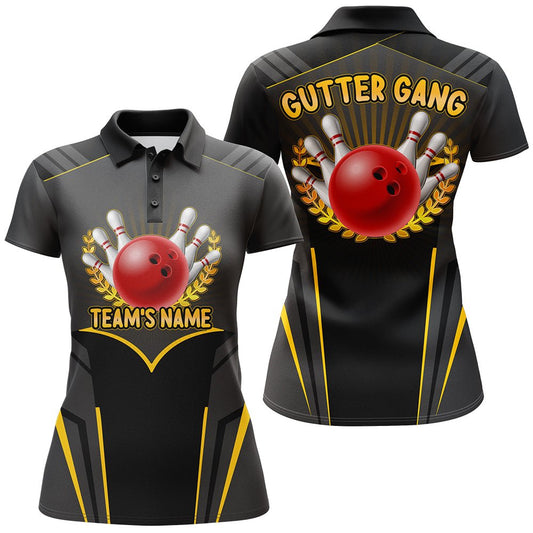 Lustiges Bowling-Shirt für Frauen - Personalisiertes Bowling-Trikot für Teams - Damen Bowling-Polo-Shirt - Gutter Gang - B143 - Climcat