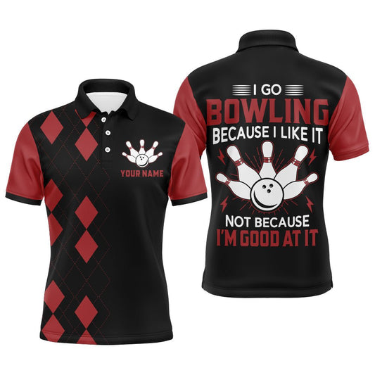 Lustiges Bowling-Shirt für Herren mit personalisiertem Namen, schwarz & rot, Argyle-Bowler-Polo-Jersey B115 - Climcat