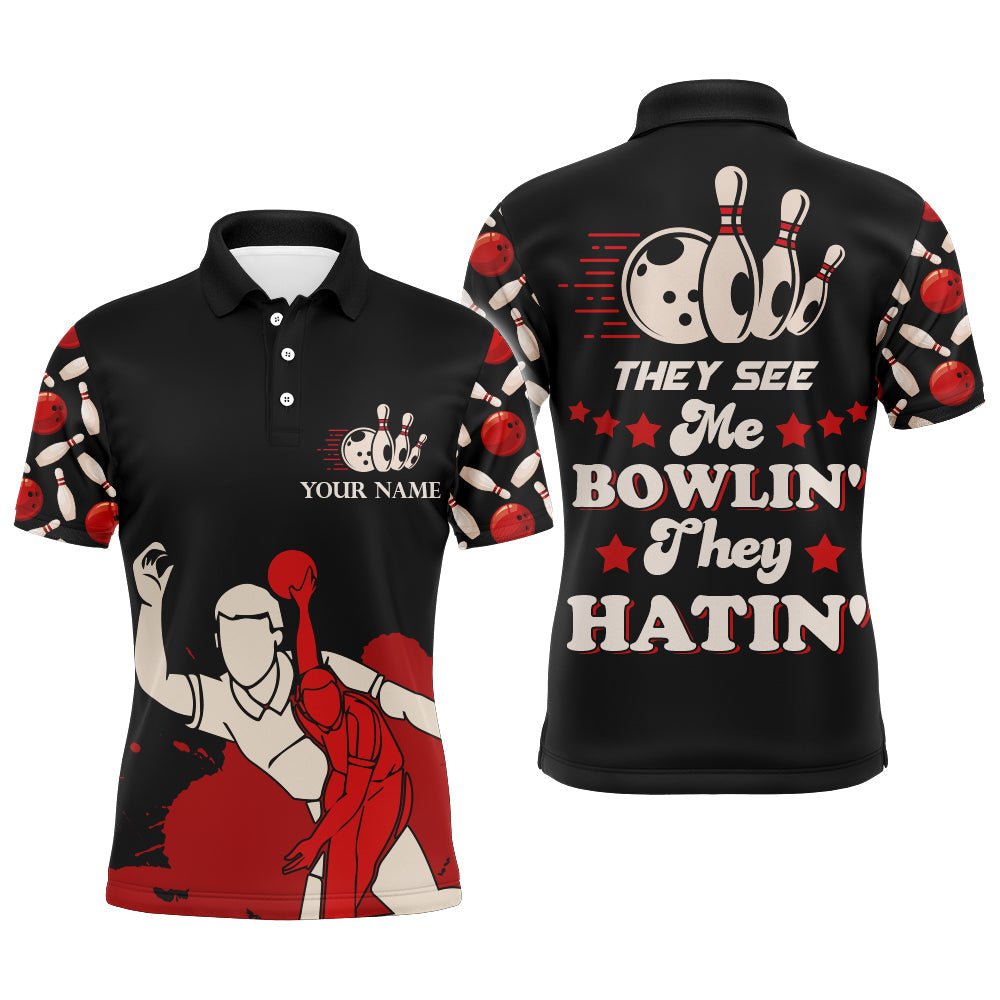 Lustiges Bowling-Shirt für Herren mit personalisiertem Namen - Sie sehen mich bowlen, sie hassen es - Bowler Polo Jersey B116 - Climcat